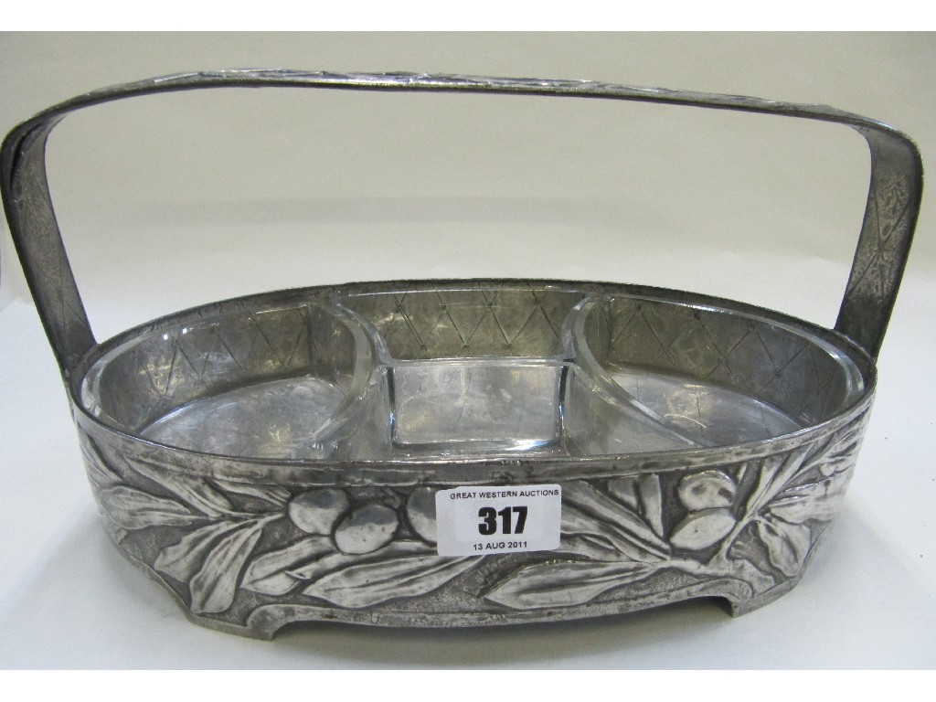 Appraisal: White metal Hors d'oeuvre basket with glass liners