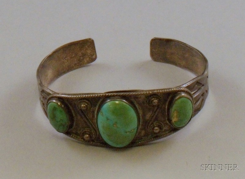 Appraisal: Southwestern Silver and Turquoise Cuff likely Navajo interior cir in