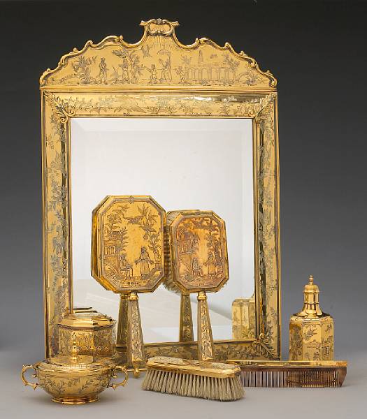 Appraisal: An Elizabeth II silver gilt eight piece lady's toilet service