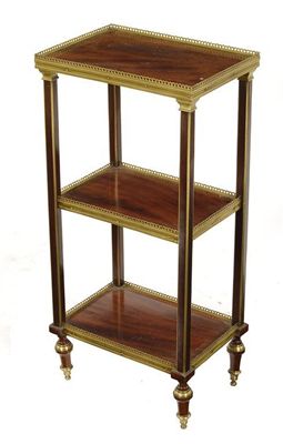 Appraisal: A continental mahogany and brass mounted etagere with three tiers