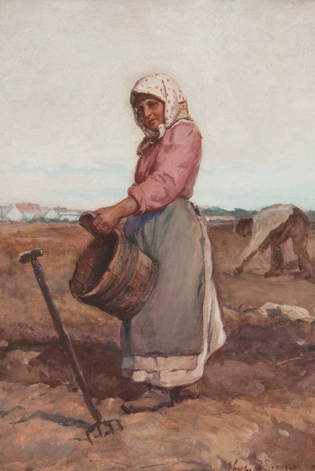 Appraisal: Charles Svendsen The Potato Diggers gouache American - Gouache on