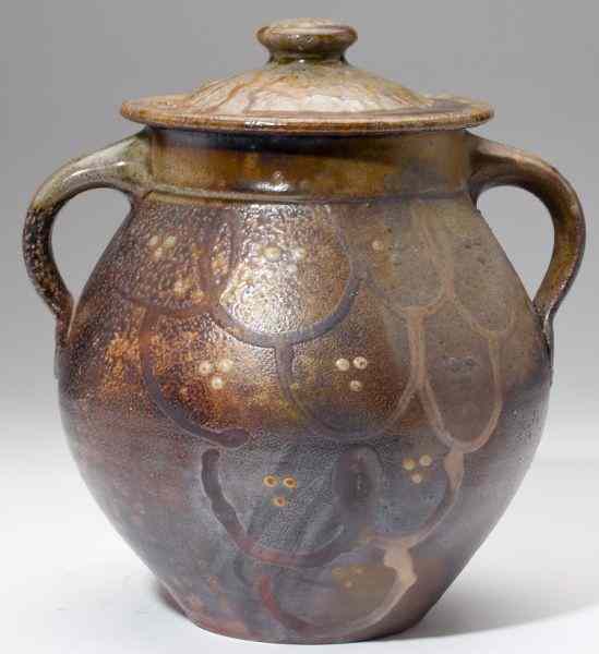 Appraisal: NC Pottery Mark Hewitt Lidded Urnash glaze with controlled slip