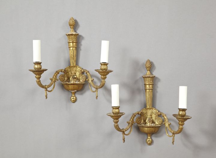 Appraisal: Pair of French Gilt-Brass Two-Light Appliques of quiver form in