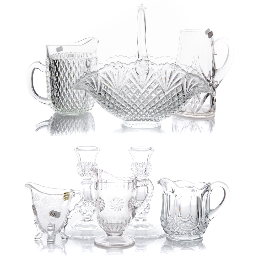 Appraisal: Assortment of crystal and glass articles including wedding basket pitchers