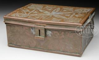 Appraisal: FINE PUNCH DECORATED COPPER VALUABLES BOX Early th century probably