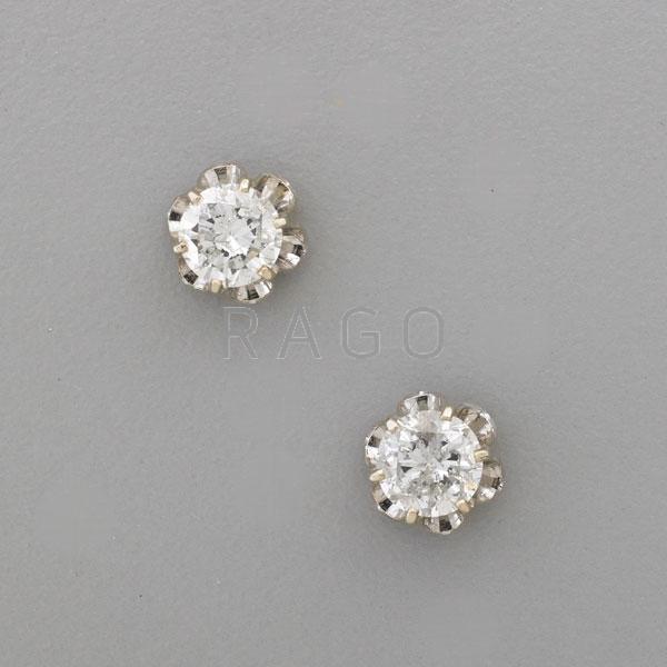 Appraisal: ROUND BRILLIANT CUT DIAMOND STUD EARRINGS Condition Report