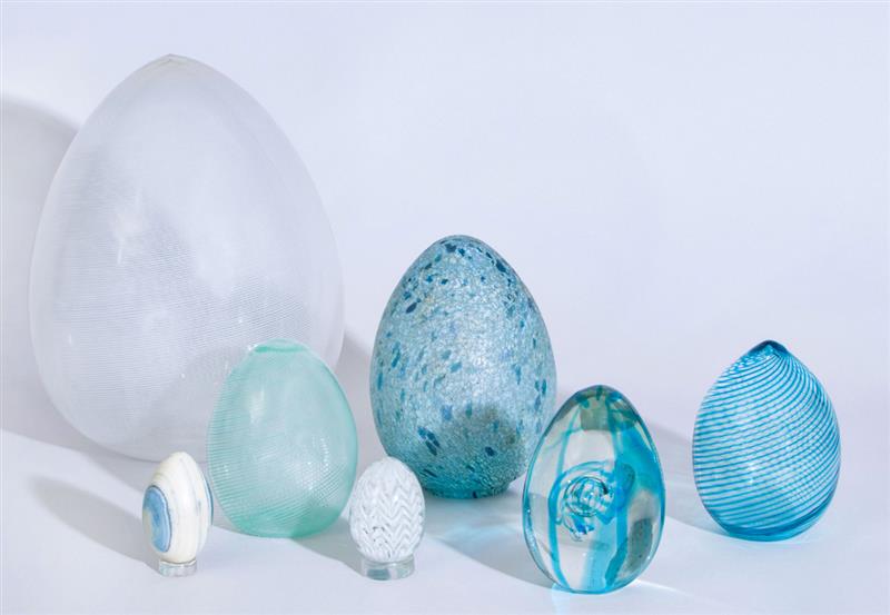 Appraisal: GROUP OF SIX GLASS EGGS AND A PAINTED MARBLE EGG