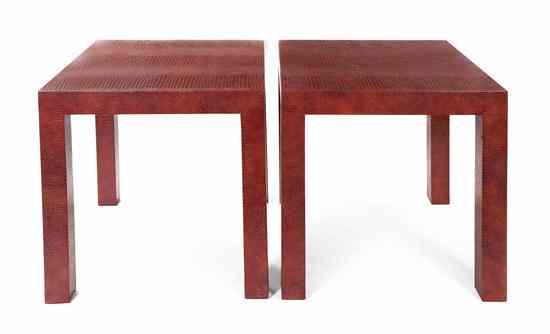 Appraisal: A Pair of Lizard Embossed Leather Parson's Tables in the