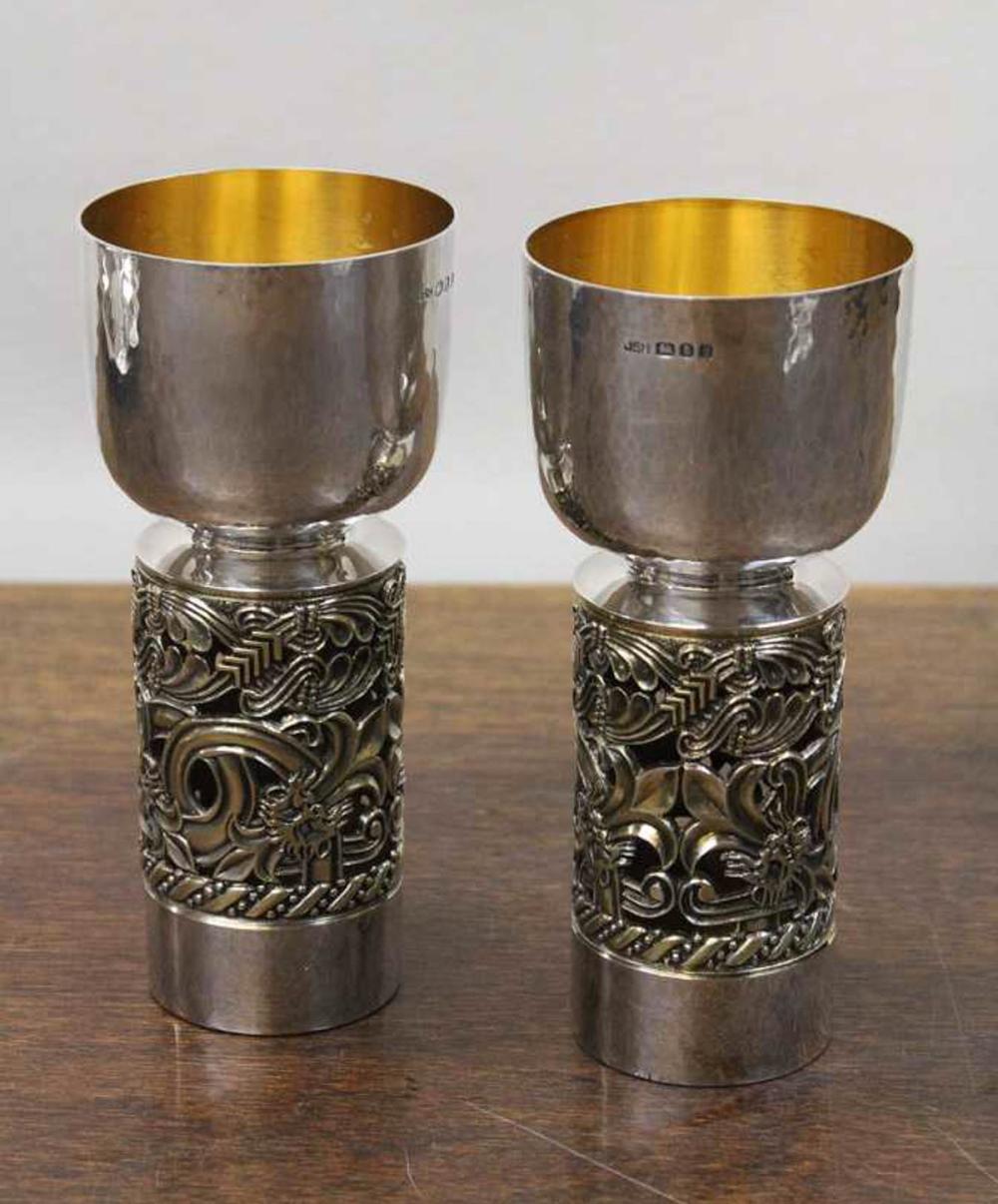 Appraisal: PAIR OF AURUM STERLING SILVER GOBLETS British sterling London limited