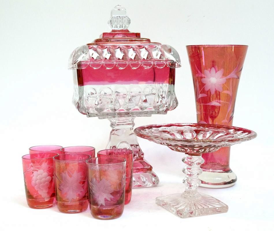 Appraisal: Ruby Flashed Glass Ruby Flashed Glass Description Nine piece set