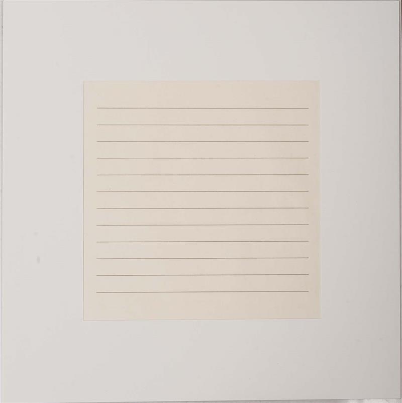 Appraisal: AGNES MARTIN - UNTITLED Screenprint in black on Japan signed