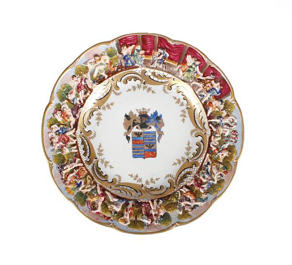 Appraisal: A pair of Capodimonte plates with armorial designs diameter in