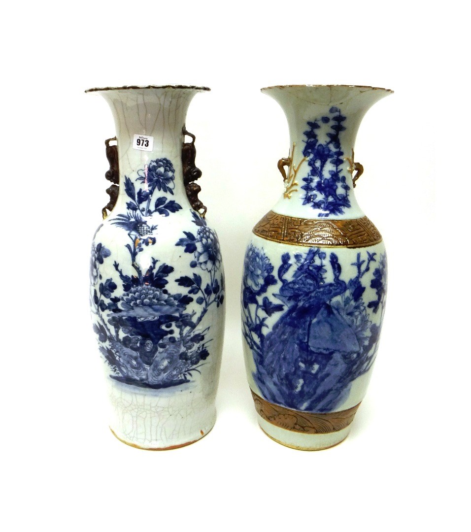 Appraisal: Two large Chinese blue and white two-handled vases late th