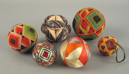 Appraisal: Six sewn and quilted sewing balls late th c