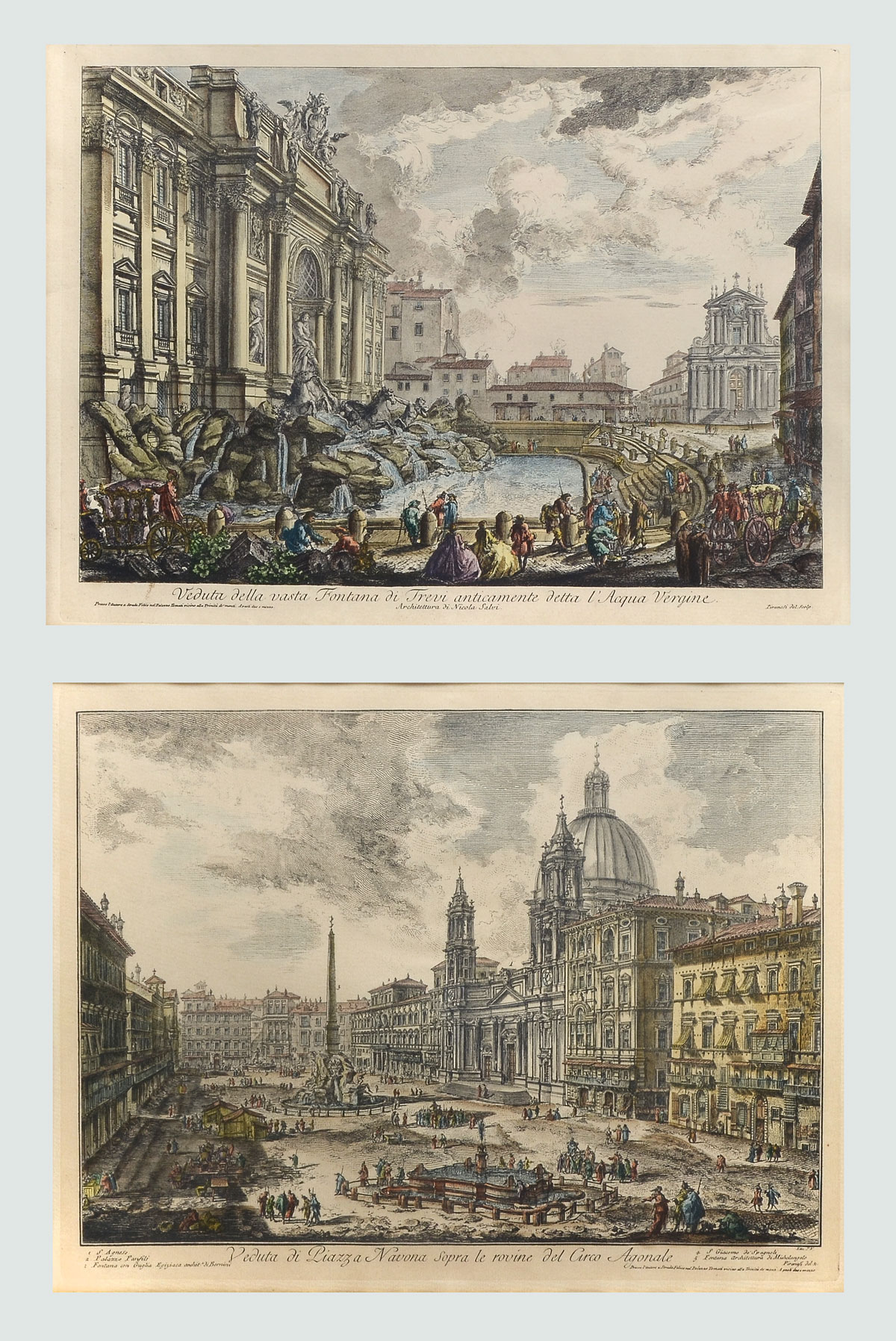 Appraisal: TWO ETCHINGS AFTER PIRANESI Two hand colored etchings engravings ''Veduta