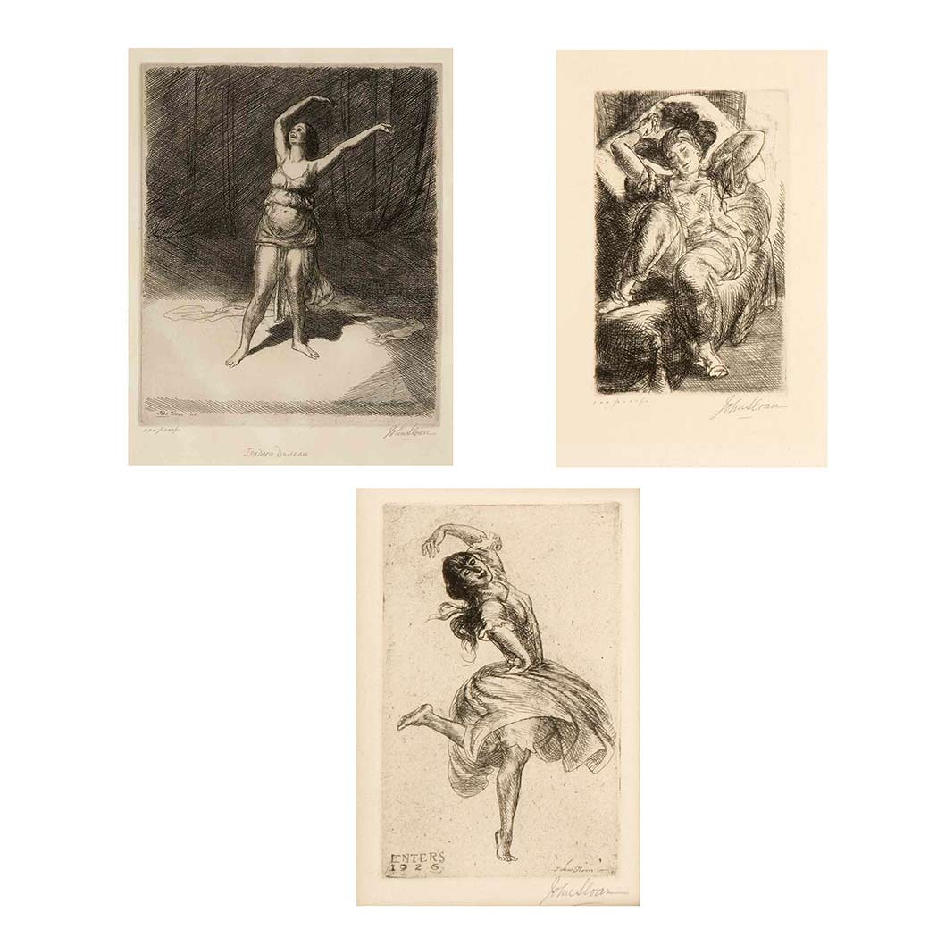 Appraisal: John Sloan - ISADORA DUNCAN CONTRE DANSE ODALISQUE MORSE Etchings