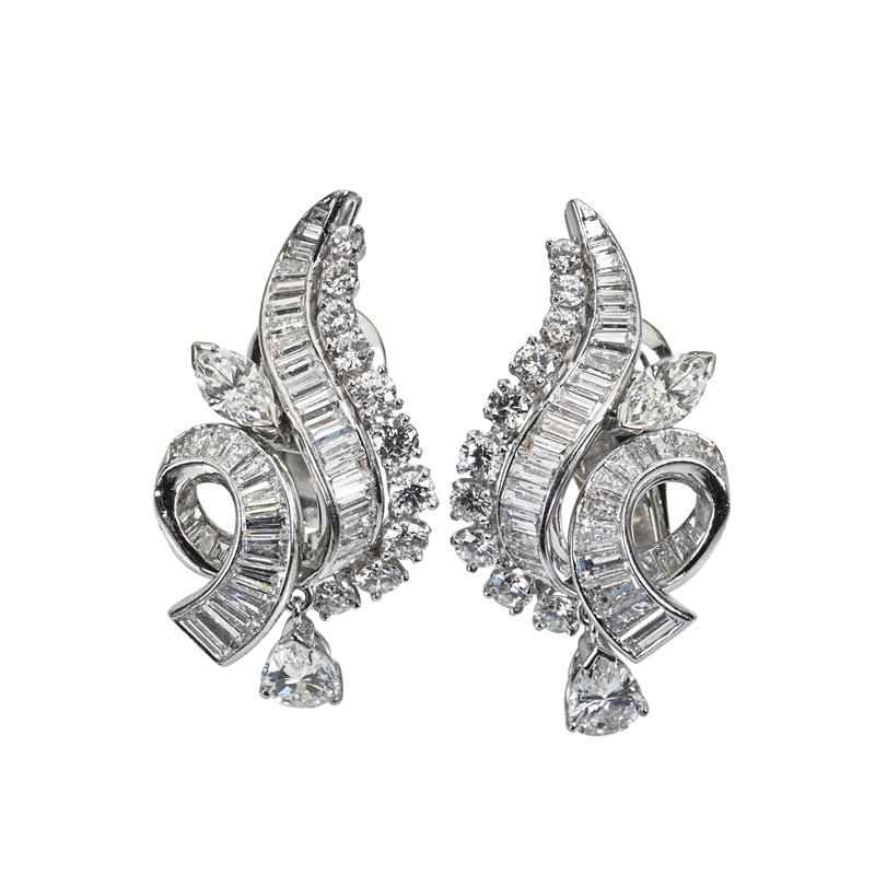 Appraisal: DIAMOND PLATINUM EARCLIPS CA Condition Report Very good condition well