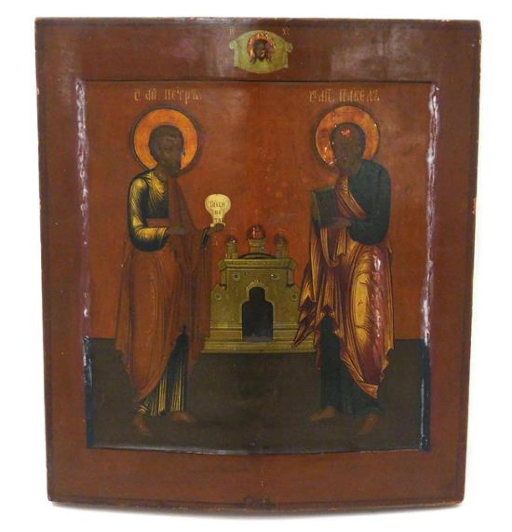 Appraisal: Russian icon on panel Saints Peter and Paul th C