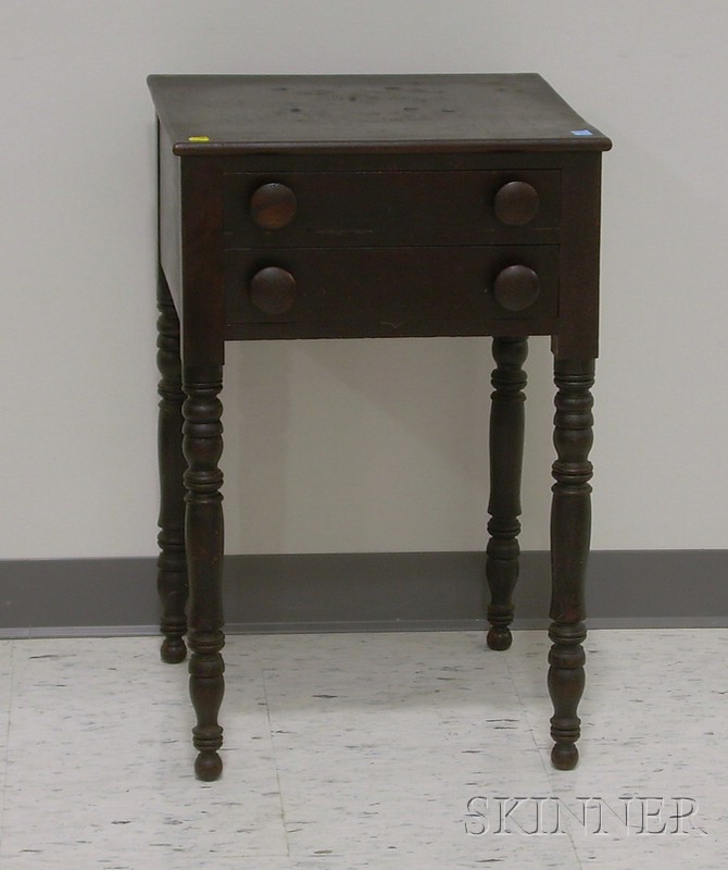 Appraisal: Federal Black-painted Two-Drawer Work Table with Turned Legs