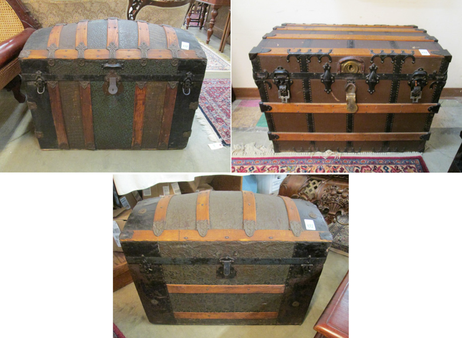 Appraisal: THREE ANTIQUE STEAMER TRUNKS American late th to early th