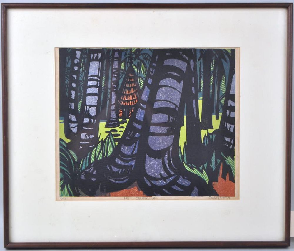 Appraisal: Clifton Karhu Woodblock Print Am - signed dated titled New