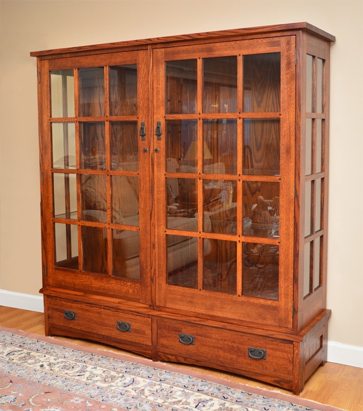 Appraisal: ARTS CRAFTS MISSION STYLE DOUBLE DOOR OAK DISPLAY CABINET part