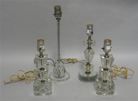 Appraisal: FOUR GLASS TABLE LAMPS Including a pair one tall and