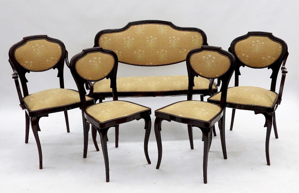 Appraisal: PC French Art Nouveau Upholstered Parlor Set France Circa Set