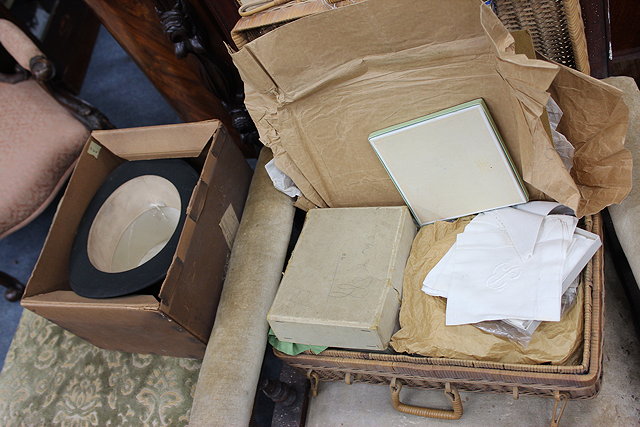 Appraisal: A WICKER BASKET containing a quantity of various lace linens