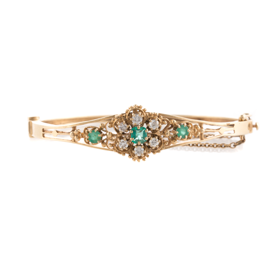 Appraisal: A Victorian Emerald and Diamond Bangle in Gold K yellow