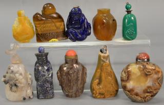 Appraisal: Ten carved snuff bottles including lapis tiger eye agate hardstone