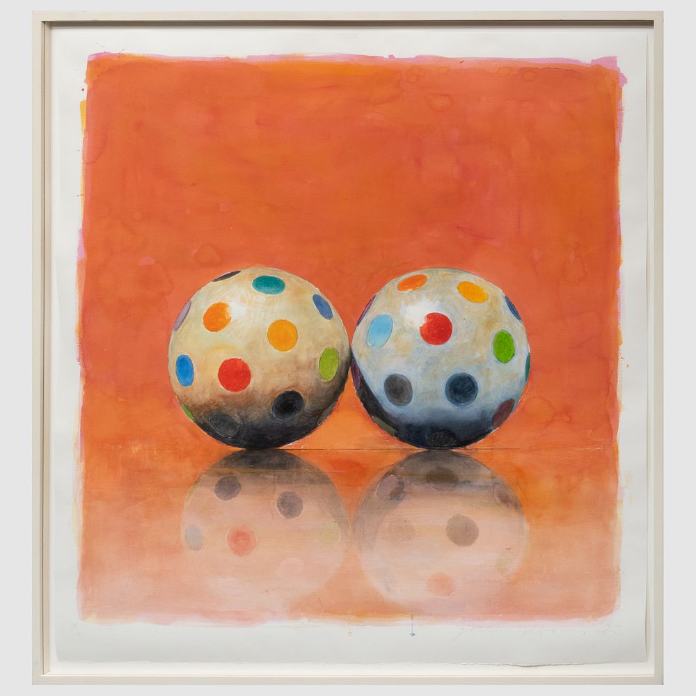 Appraisal: John Gibson b Multicolored Dots on Orange Watercolor on paper