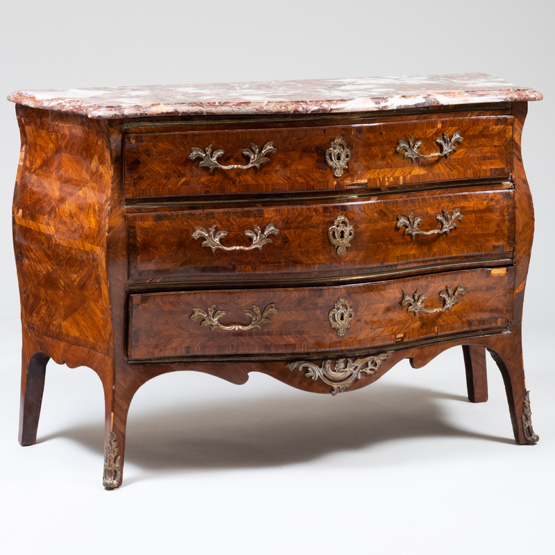 Appraisal: ITALIAN ROCOCO BRONZE AND BRASS-MOUNTED KINGWOOD PARQUETRY COMMODE POSSIBLY GENOA