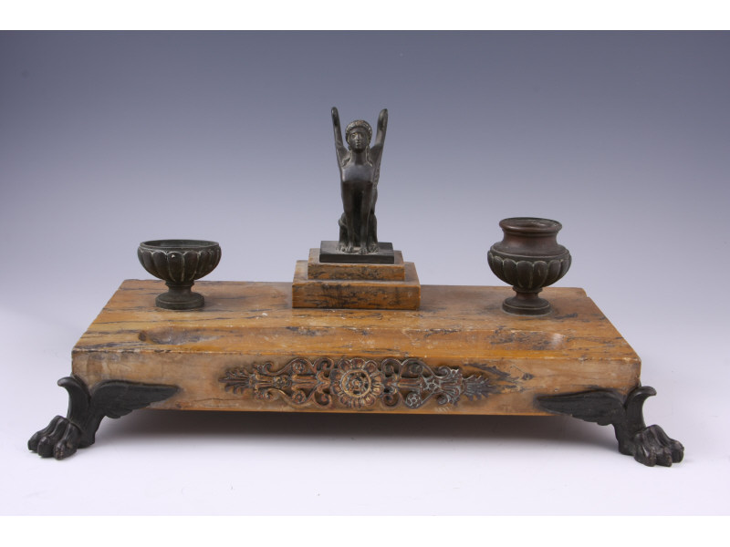 Appraisal: Antique French Empire Marble and Bronze Desk Set th c