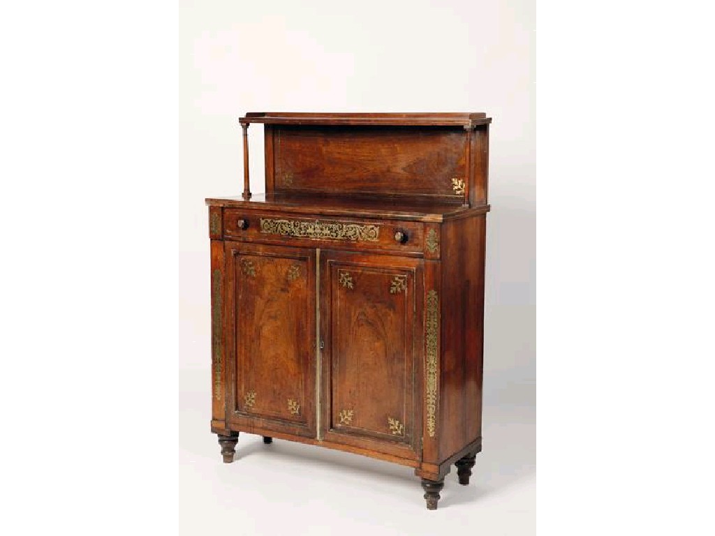 Appraisal: A REGENCY AND BRASS INLAID CHIFFONIER the rectangular top with