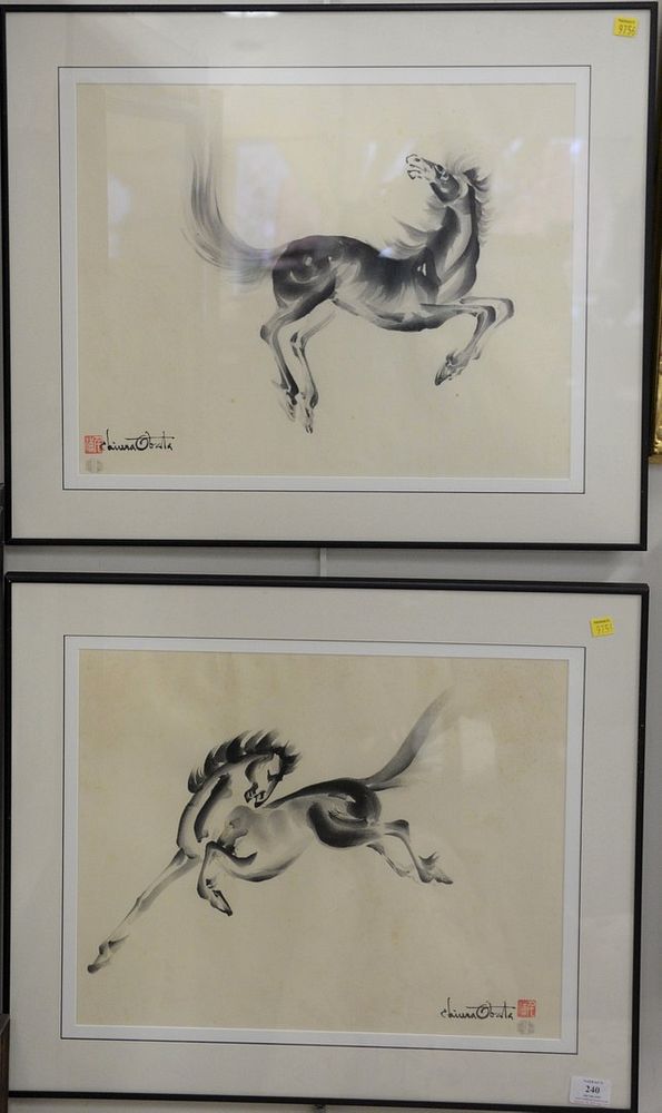 Appraisal: Pair of Chiura Obata Framed Ink Washes horses each signed