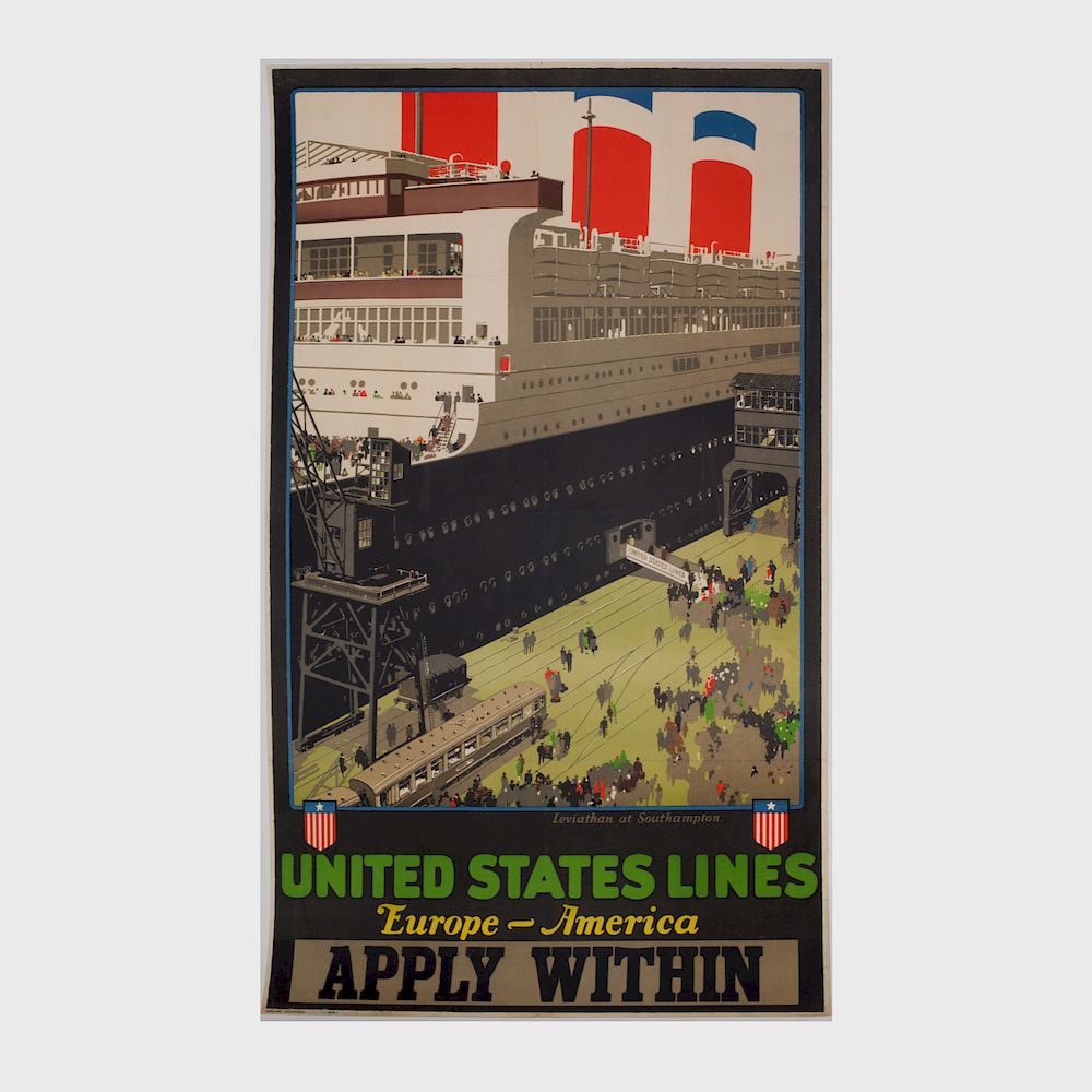 Appraisal: th Century School United States Lines Lithographic poster mounted on