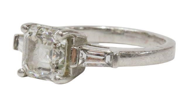 Appraisal: Estate diamond and platinum engagement ring comprising center Square Emerald