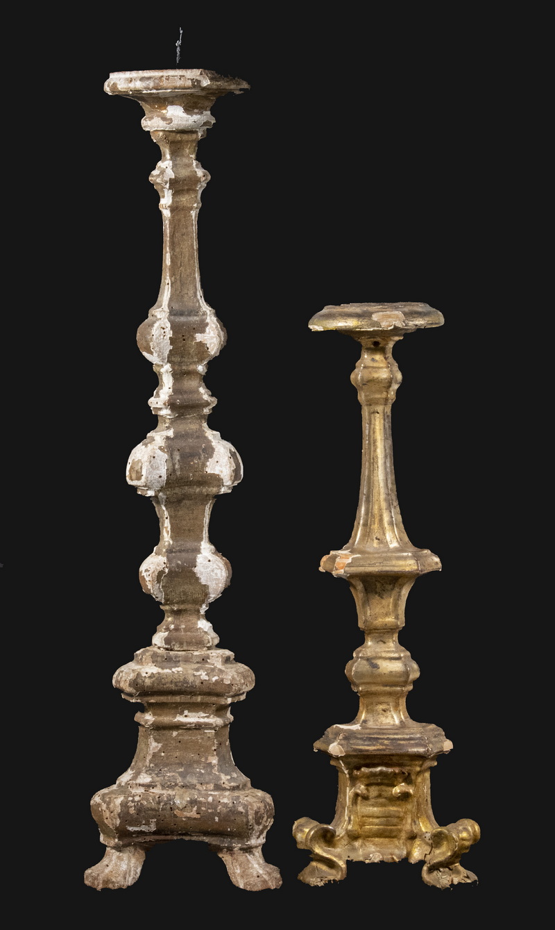 Appraisal: EARLY ITALIAN PRICKET FORM CANDLESTICKS Lot of th c Carved