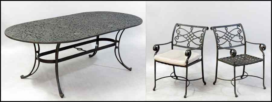 Appraisal: OUTDOOR METAL DINING SUITE Comprised of a oval table and