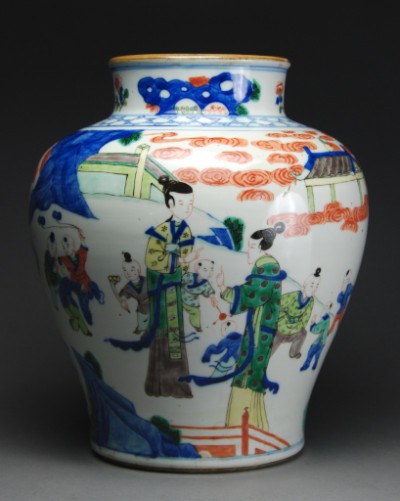 Appraisal: Baluster shape painted in underglaze blue and enamels depicting a