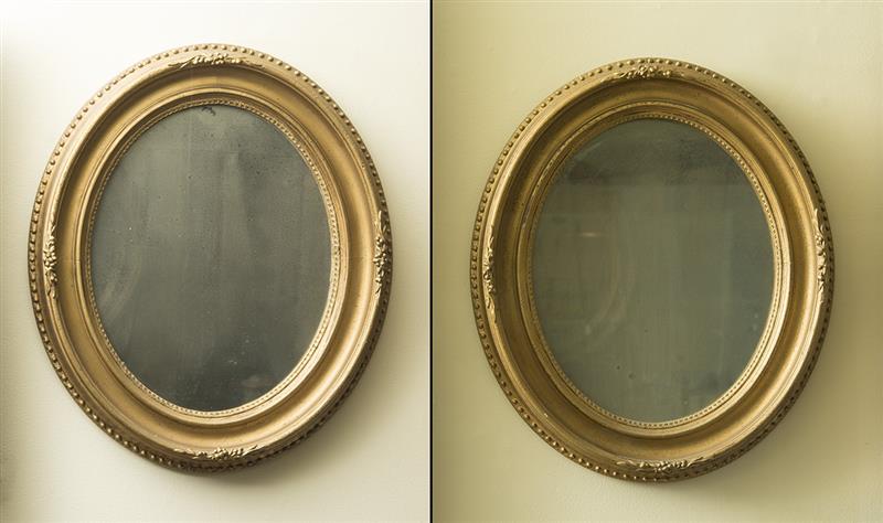 Appraisal: PAIR OF VICTORIAN CARVED GILT-GESSO-ON-WOOD OVAL MIRRORS x x in