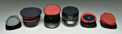 Appraisal: Six military caps red wool kepi with gold braid buttons