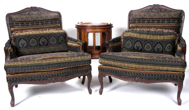 Appraisal: Pair of Smith Brothers French Style Arm Chairs carved wooden