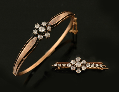 Appraisal: An Antique Continental diamond bangle and brooch The ct rose