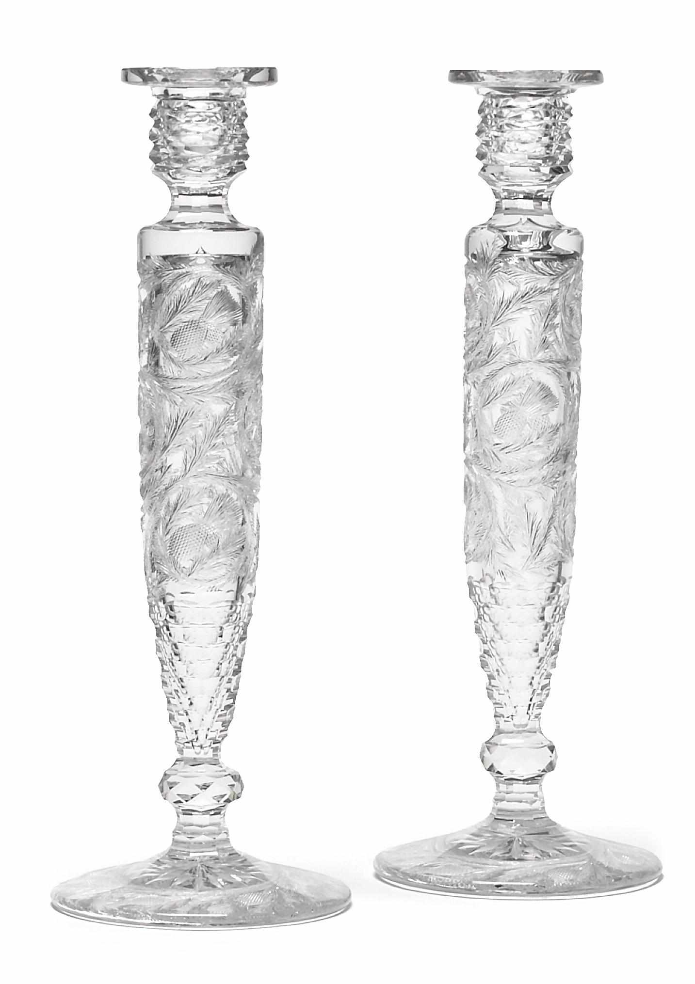 Appraisal: A pair of American 'rock crystal' cut glass candlesticks first