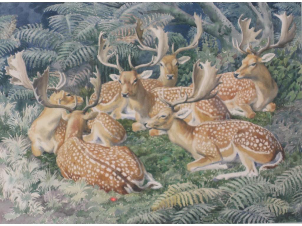 Appraisal: CHARLES FREDERICK TUNNICLIFFE - A Ring of Fallow Bucksresting amongst