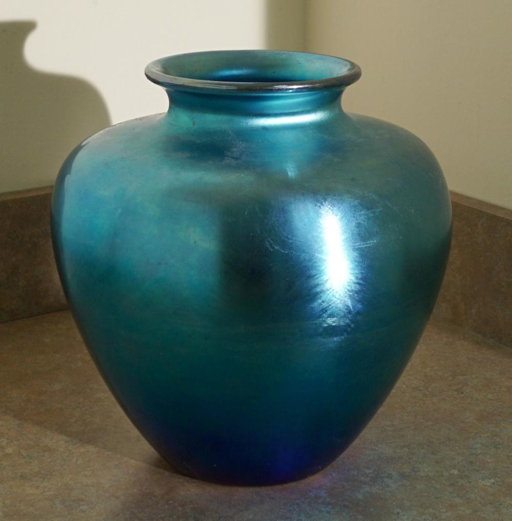 Appraisal: STEUBEN BLUE AURENE GLASS VASE H IN CM Steuben Blue