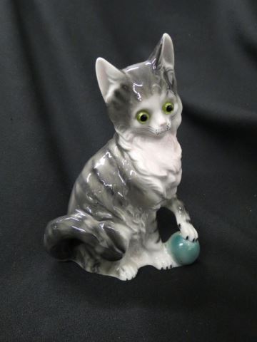 Appraisal: Figural Porcelain Lamp Base of Cat with ball