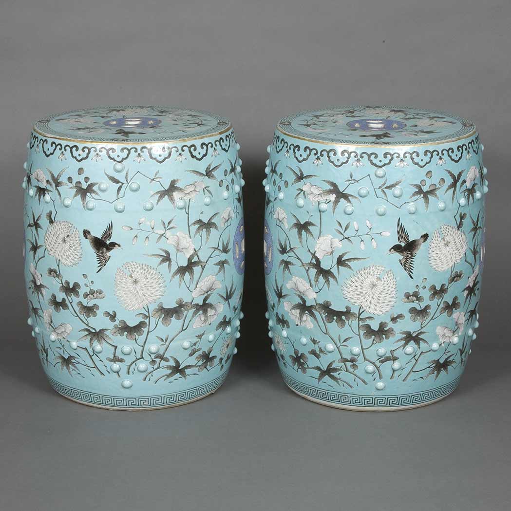 Appraisal: Pair of Chinese Turquoise Ground Glazed Porcelain Garden Stools th